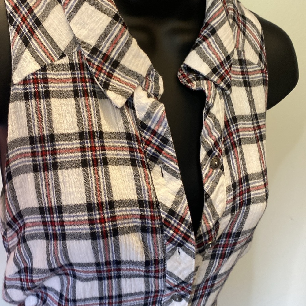 Skies Are Blue Gray, white & Burgandy ButtonDown down midi Aline dress size 8 - Picture 8 of 8